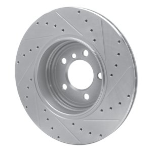 BMW 760LI Brake Rotor (1) - Rear Left - R1 Concepts - Drilled & Slotted - Silver - `02-`05